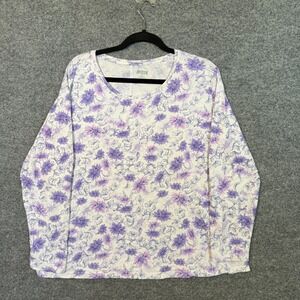 Duluth Shirt Womens 1X Purple Floral Long Sleeve Tshirt Stretch Plus Size Crew